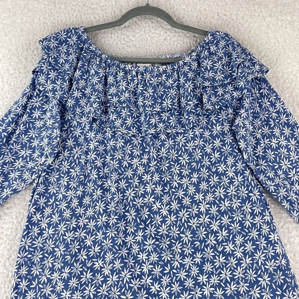 J. Jill Blue Floral Print Off the Shoulder Shirt‎ Womens Long Sleeve Size Large